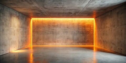 Wall Mural - Modern minimalist concrete room with warm orange lighting