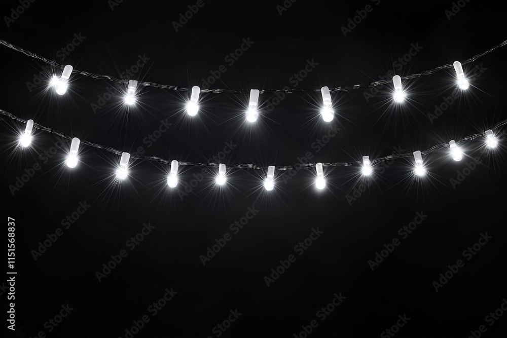 Twinkling white lights are suspended against a dark background, creating a warm and inviting atmosphere perfect for an evening gathering or celebration. The arrangement enhances the festive ambiance.