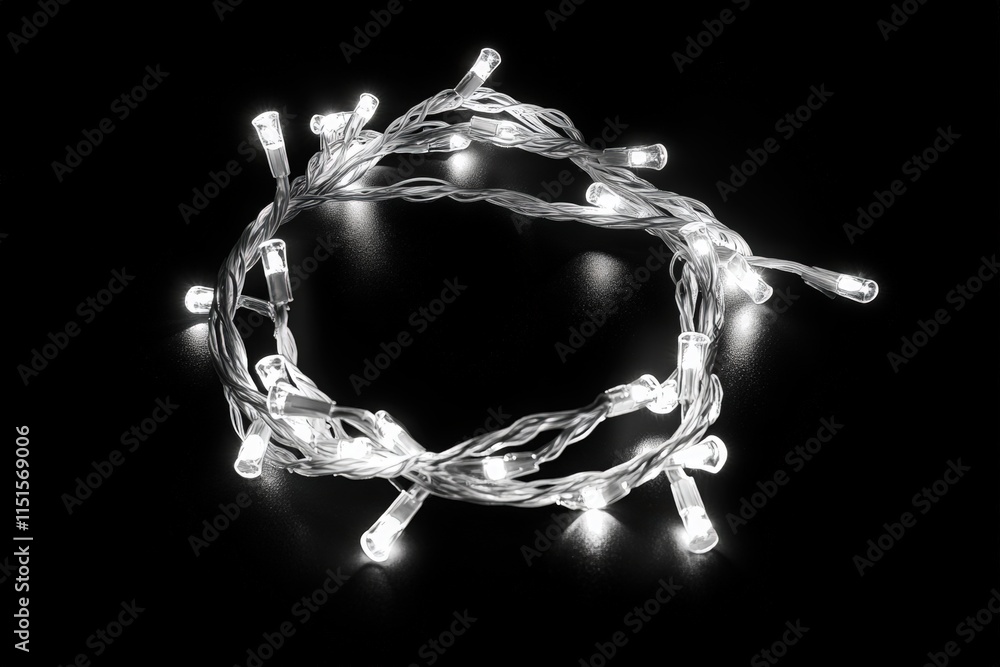 Twinkling string lights are arranged in a circular pattern against a dark background, providing a bright and inviting ambiance ideal for celebrations or cozy gatherings.