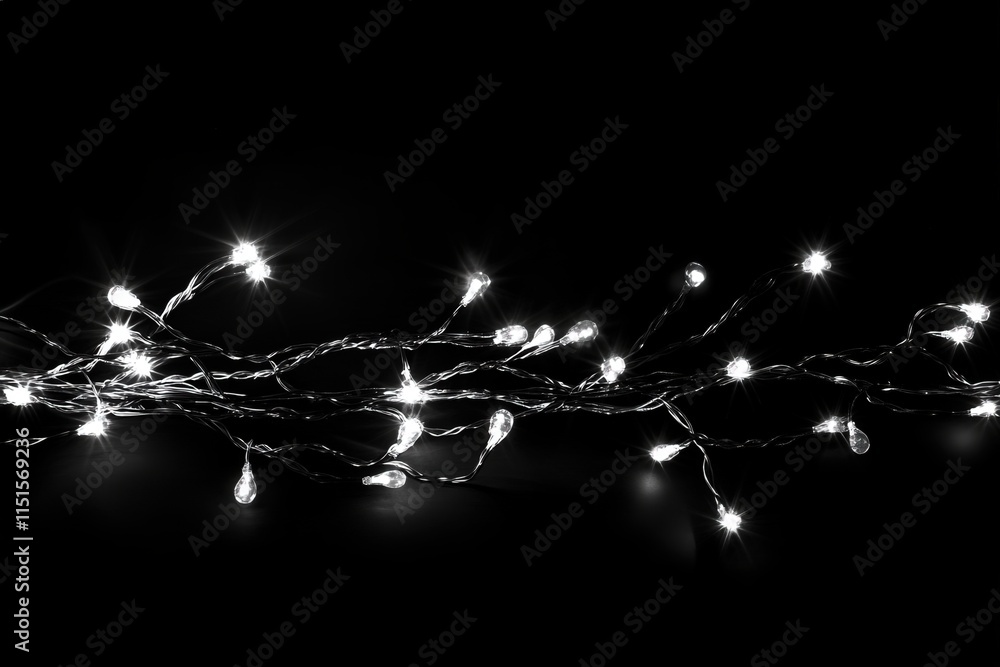 Delicate fairy lights sparkle against a black background, forming an enchanting display. The warm glow enhances the ambiance, perfect for celebrations or cozy gatherings.