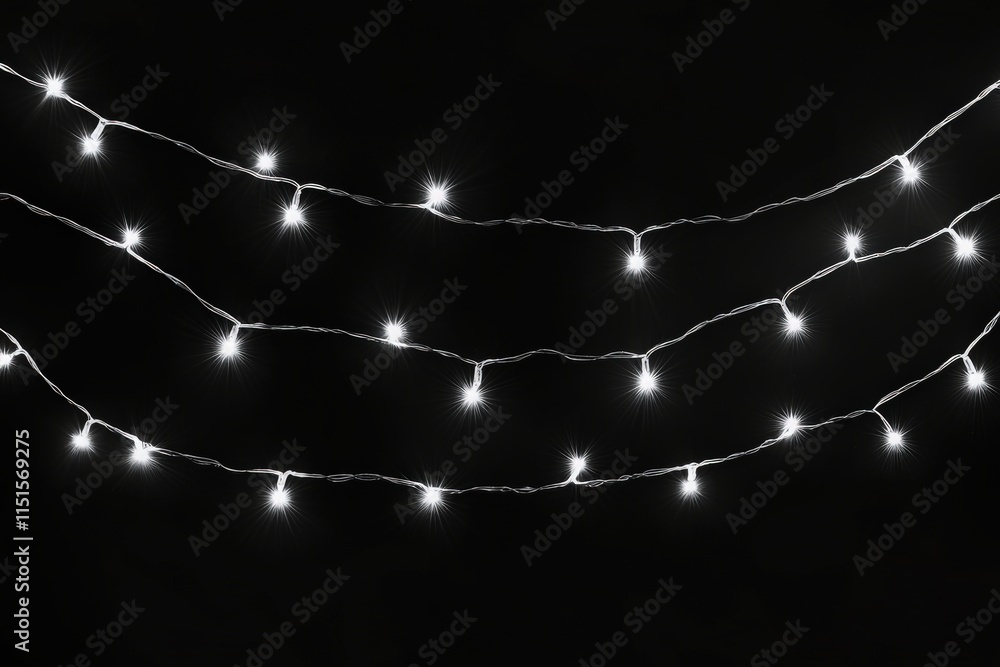 Delicate string lights drape across a dark backdrop, illuminating the surroundings with a soft glow. Perfect for enhancing the ambiance of winter gatherings or festive celebrations.