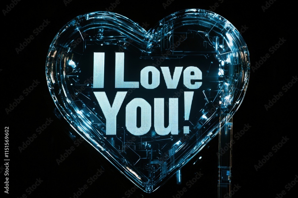 A heart-shaped illuminated sign displays the message I Love You in bold letters. The glowing design features a modern aesthetic, creating a romantic ambiance suitable for various occasions.