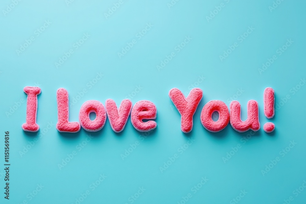 Bright pink letters spelling I Love You stand out against a soft blue background, showcasing a playful and affectionate message that adds a cheerful touch to any setting.