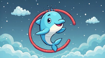 Wall Mural - Playful Dolphin Jumping Through a Ring