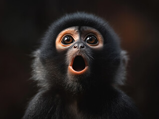 Astonished Monkey Stares in Awe with Its Mouth Agape, Capturing a Moment of Pure Surprise and Wonder.