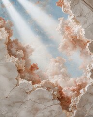 Wall Mural - Radiant spiritual light illuminating clouds divine sky baroque oil painting serene atmosphere aerial perspective