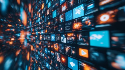 Visual representation of digital data flow and connectivity in a vibrant network environment