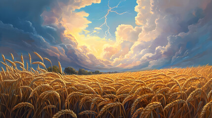 Wall Mural - Golden Wheat Field Under a Dramatic Stormy Sky