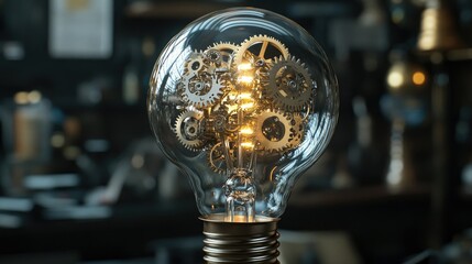 Sticker - A close-up of a light bulb with intricate gears inside, representing innovation and mechanical creativity