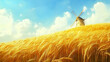 © Yelena - Golden Wheat Field with Windmill under Sunny Sky