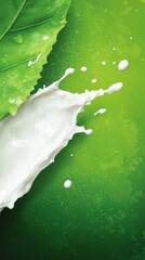 Poster - A splash of milk on a green leaf