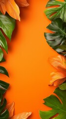 Poster - tropical leaves on an orange background