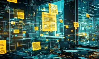 A computer screen with yellow sticky notes on it