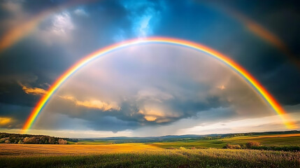 Wall Mural - Majestic Rainbow over a Serene Landscape