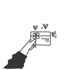 Wall Mural - hand holding gift card doodle style cartoon