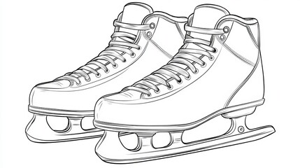 Wall Mural - Pair of Ice Skates, Outline Drawing, Coloring Page, Winter Sport, Vector Illustration