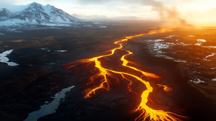 Wall Mural - Volcano eruption, lava flow