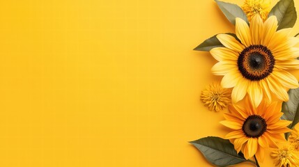 Poster - Bright sunflowers against a vibrant yellow backdrop