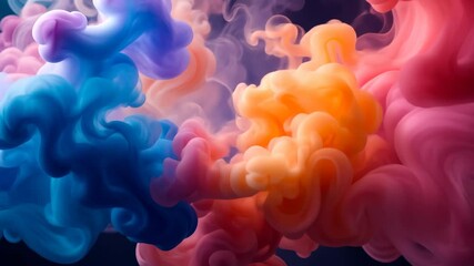 Wall Mural - Abstract Colorful Ink Swirls in Water, a vibrant blend of blue, pink, and orange hues.