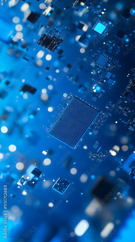 A blue digital background featuring an isometric view of a microchip ...