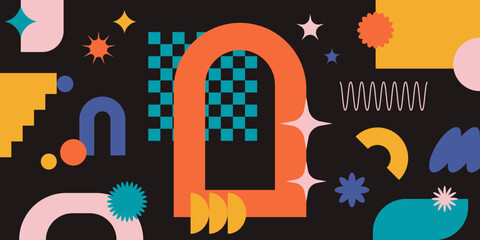 Wall Mural - abstract shapes composition, geometric frames and symbols, basic brutal forms and figures in y2k aes