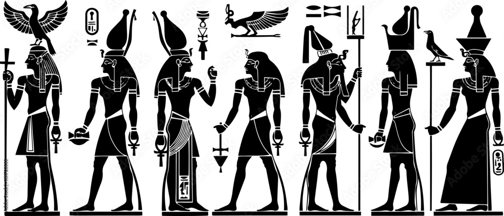 Image vectorielle Stock ancient egyptian gods in traditional black ...