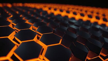 Wall Mural - a black hexagon pattern with orange and black hexagons in the center. 50