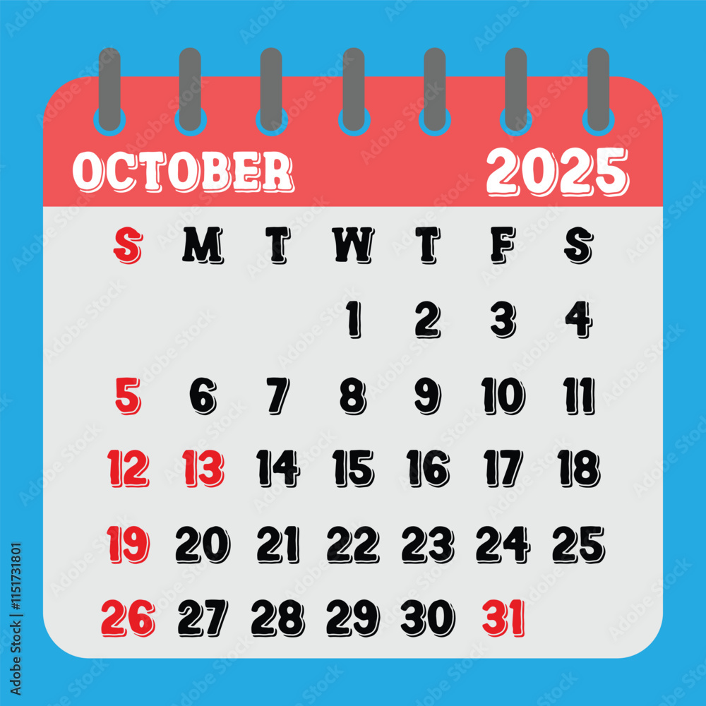 stock-vektorgrafik-letter-calendar-for-october-2025-the-week-begins