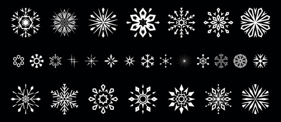 snowflakes icon collection. graphic modern black and white ornament