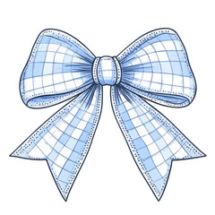 Wall Mural - blue and white checkered bow with intricate embroidery and patchwork quilt style