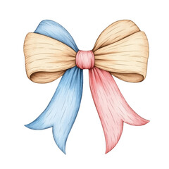 Wall Mural - watercolor style bow with pastel blue and pink ribbons, isolated on transparency background