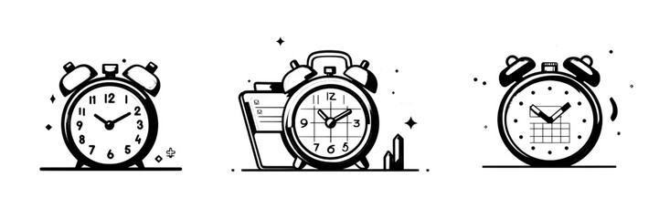 A flat icon depicting a calendar with a clock. This modern illustration represents concepts such as schedule, agenda, organizer, accuracy, countdown, timer, timetable, and time management. It is