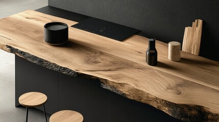 Wall Mural - Live Edge Wood Kitchen Countertop With Modern Appliances