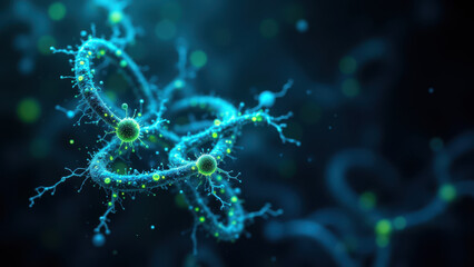 Wall Mural - Semaglutide molecule depicted as a glowing blue brain cell with interconnected dendrites, showcasing its neural connection potential.