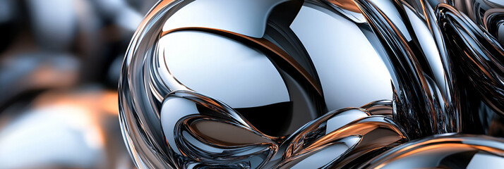 Wall Mural - Abstract Chrome Sculptures, Fluid Metal Forms Intertwine Elegantly, Reflecting Light Dynamically