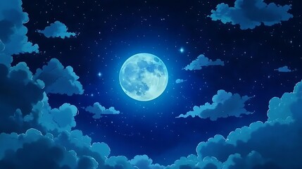 Wall Mural - Beautiful Night Sky with a Full Moon and Soft Clouds Creating a Peaceful Atmosphere