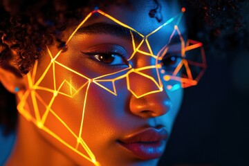 Sticker - Woman illuminated with vibrant glowing geometric lines