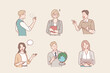 © autumnn - character set of man and woman teacher, tutor and educator. Hand drawn style vector design illustrations.