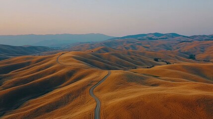 Wall Mural - Winding Road Through Golden Rolling Hills Landscape