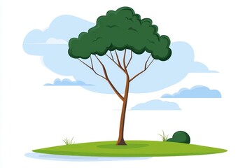 Poster - A simple flat vector design of a tree with a green canopy, illustrated with abstract shapes and clean outlines