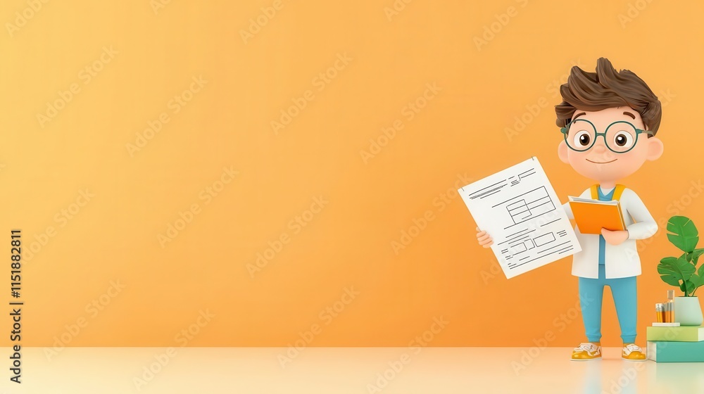 A 4K cartoonish animated clipart of a screenwriter holding a screenplay ...