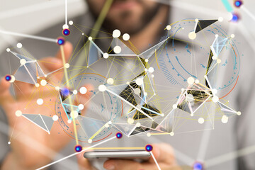 Aufkleber - Neural network 3D illustration. Big data and cybersecurity