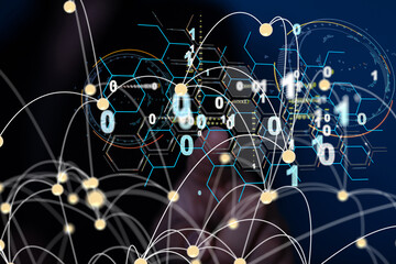 Fototapete - Neural network 3D illustration. Big data and cybersecurity