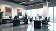 © ValencioL - A cutting-edge office space with sleek desks, high-tech equipment, and minimalist decor for a professional yet comfortable environment