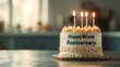 © saichon - A decorated cake with candles celebrates a work anniversary, featuring the message 'Happy Work Anniversary' in blue icing.