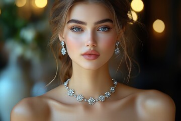 Wall Mural - Luxurious evening look featuring sparkling jewelry and elegant makeup