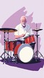 © Ariestia - Senior Man Playing Red Drum Kit Percussion Instrument
