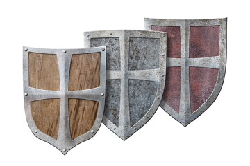 Wall Mural - three knightly shields isolated on white