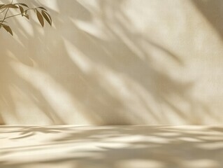 Wall Mural - Soft Shadows on Neutral Background with Delicate Plant Silhouette