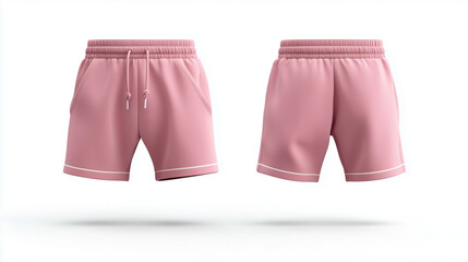 Wall Mural - Pink casual shorts mockup front and back view isolated on white background for brand presentation

